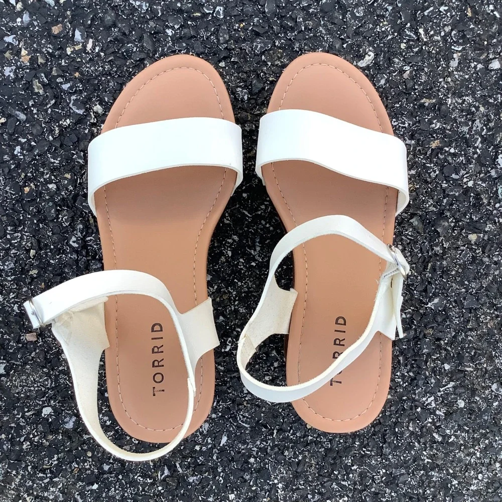Torrid White Double Strap Wood Block Heel Platform Sandals Womens‎ 8W 12712491